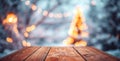 background of wooden table in front of blurred lights Royalty Free Stock Photo
