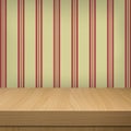 Background with wooden table and wallpaper stripes and zigzags