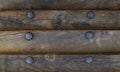 Background wooden texture board rivet horizontal board with a row of metal Royalty Free Stock Photo