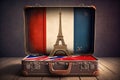 background world map France flag suitcase andvintage tower Eiffel concept France tourism Travel Paris Trip Royalty Free Stock Photo