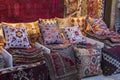 Background woven cushions at the bazaar in Istanbul Royalty Free Stock Photo