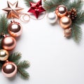 background, yall paper, christmas day, christmas tree, ball, rose gold color AI Genelate Royalty Free Stock Photo