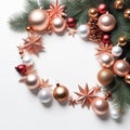 background, yall paper, christmas day, christmas tree, ball, rose gold color AI Genelate Royalty Free Stock Photo