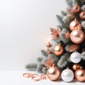 background, yall paper, christmas day, christmas tree, ball, rose gold color AI Genelate Royalty Free Stock Photo