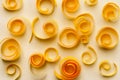 Background with yellow paper spirals and swirls, paper art; greeting/anniversary card concept Royalty Free Stock Photo