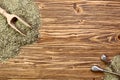 Background - yerba mate and bombilla on a wooden table