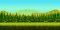 Background for you game with green forest on foreground and hills and fields on background.