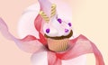 Background yummy cupcake with blueberry and bubble-shaped biscuits. Vector illustration