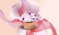 Background yummy cupcake with blueberry. Vector illustration