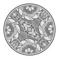 Background with Zen-doodle pattern black on white in circle