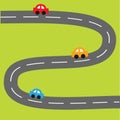 Background with zigzag road and cartoon cars Royalty Free Stock Photo