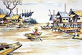 art drawing comic floating market countryside thailand Royalty Free Stock Photo