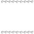 Backgrounds, frames of small outline black hearts. Hand drawn love romance theme. Horizontal top and bottom edging, border,