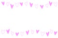 Backgrounds, frames of small outline pink hearts. Hand drawn love romance theme. Horizontal top and bottom edging, border, Royalty Free Stock Photo