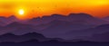 Backgrounds of mountains and abstract hills with a blend of orange, yellow and dark purple. Panoramic background with hills,