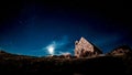 Backgrounds night sky with stars and milky way over the church at tekapo lake south island Royalty Free Stock Photo