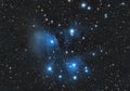 Backgrounds night sky with stars with 80 mm refracting telescope. The Pleiades, also known as The Seven Sisters and Messier 45,