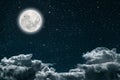 A backgrounds night sky with stars and moon and clouds. Royalty Free Stock Photo