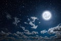 backgrounds night sky with stars and moon and clouds.