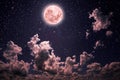 Backgrounds night sky with stars and moon and clouds. pastel coral color