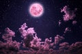 Backgrounds night sky with stars and moon and clouds. Plastic Pink color.