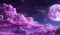 backgrounds night sky with stars and moon and clouds, purple tone. Royalty Free Stock Photo