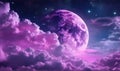 backgrounds night sky with stars and moon and clouds, purple tone.