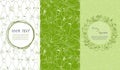 Backgrounds for organic and healthy food packaging - green labels and emblems for vegetarian products.