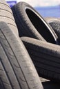 Backgrounds use car tires on in large pile