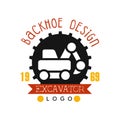 Backhoe design, estd 1989, excavator logo vector Illustration Royalty Free Stock Photo