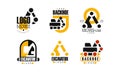 Backhoe Excavator and Construction Heavy Machinery Logo Design Vector Set Royalty Free Stock Photo