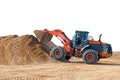 Backhoe loader or bulldozer - excavator with clipping path isolated on white background. work on construction site or sand pit Royalty Free Stock Photo