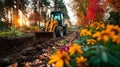 A backhoe loader digging a trench for utilities Royalty Free Stock Photo