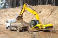 Backhoe loader loading dumper