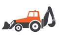 Backhoe loader tractor in flat style.