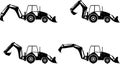 Backhoe loaders. Heavy construction machines. Vector illustration