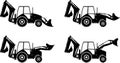 Backhoe loaders. Heavy construction machines. Vector illustration