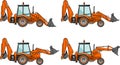 Backhoe loaders. Heavy construction machines. Vector illustration.