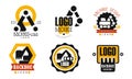 Backhoe Logo Design Collection, Excavator Construction Equipment Retro Badges Vector Illustration on White Background Royalty Free Stock Photo