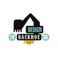 Backhoe logo design, estd 1965, excavator equipment service label vector Illustration