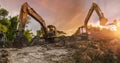 Backhoe to excavate the soil on the ground construction site