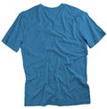 Backl view of blue t-shirt on white background.