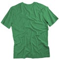 Backl view of green t-shirt on white background.