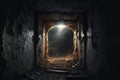 In backlight, a dark, abandoned coal mine is eerie Royalty Free Stock Photo