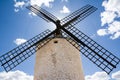 Backlight of the facade of windmill of Consuegra (Spain) Royalty Free Stock Photo