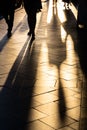 Long human shadows projected on the pavement at sunset Royalty Free Stock Photo