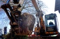 Backlight shot with lensflare from an excavator with a fully loaded shovel