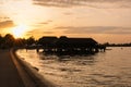 Backlit of the bathing hut at the sunset, Rorschach, Switzerland Royalty Free Stock Photo