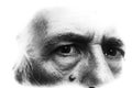 Backlit black and white image of man`s eyes