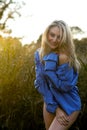 Backlit Blond in Man's Shirt